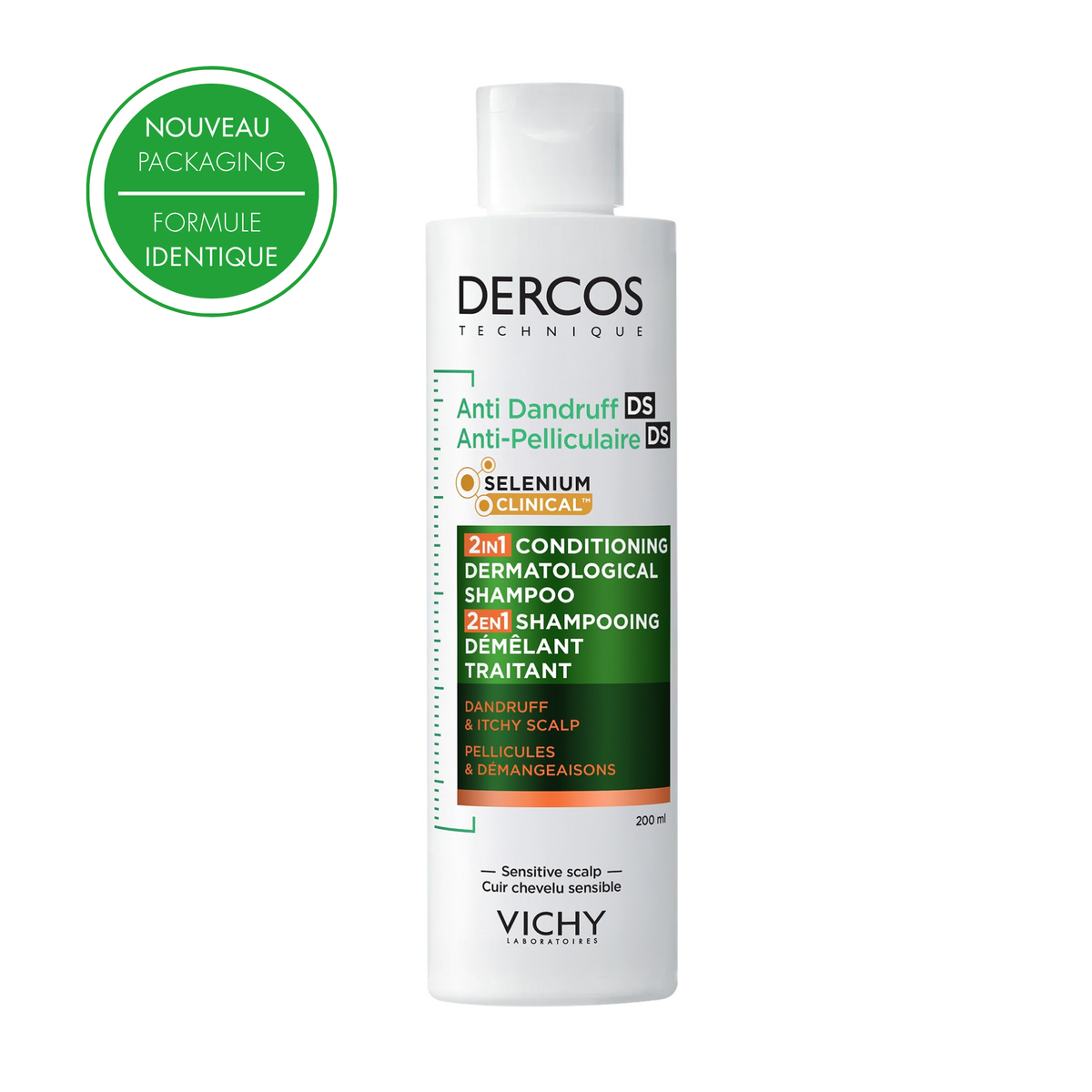 VICHY DERCOS SHAMPOOING 2EN1 ANTI-PELLICULAIRE DS ET DÉMÊLANT 200ML