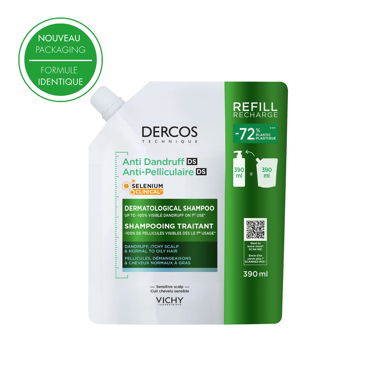 VICHY DERCOS SHAMPOING DS RECHARGE 390ML CHEVEUX GRAS