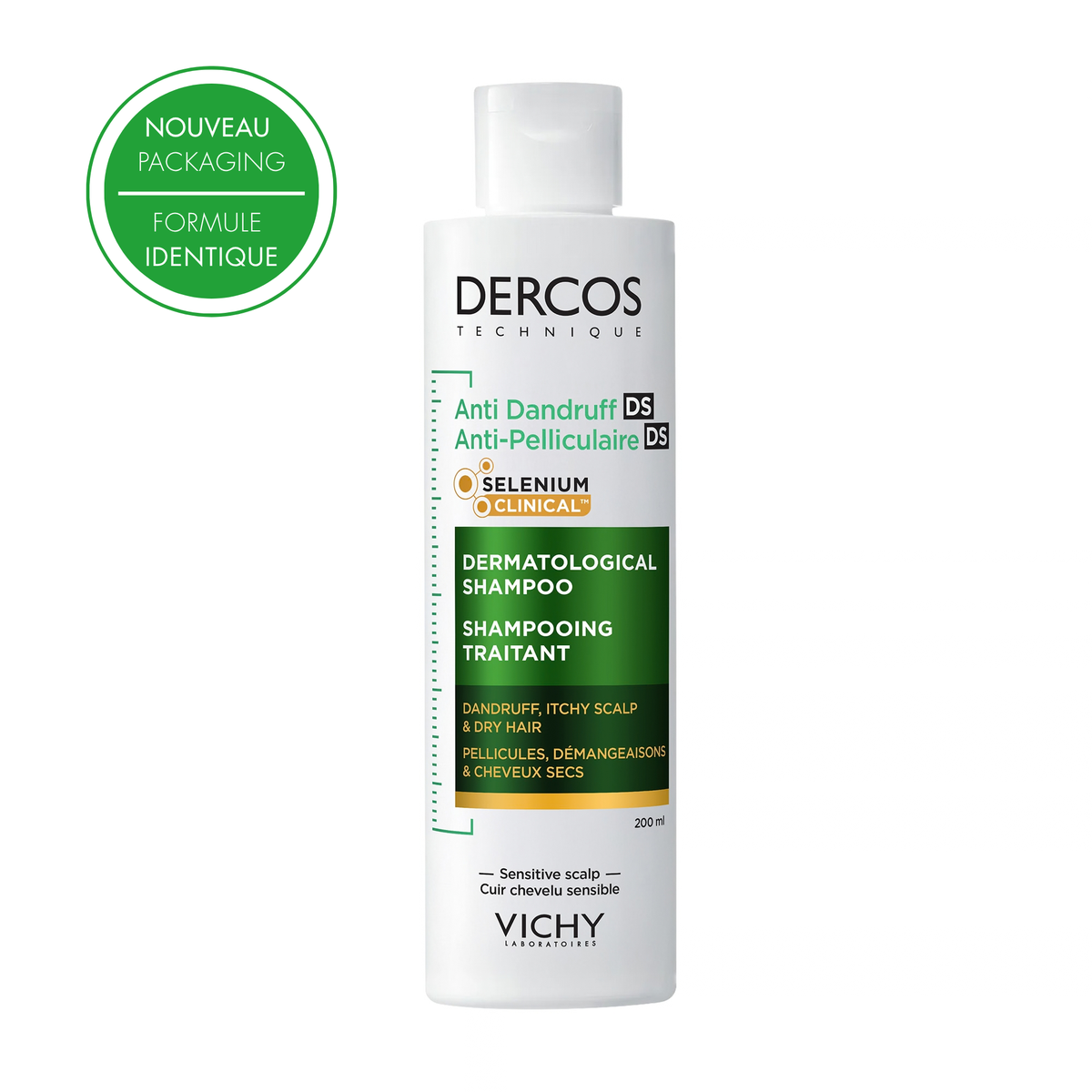 VICHY DERCOS SHAMPOIING ANTI-PELLICULAIRES DS SECHES 200ML+50ML OFFERTE