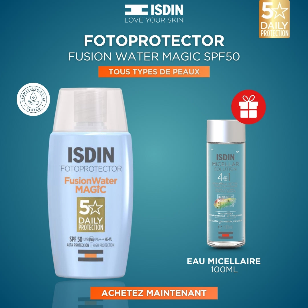 MAGIC INVISIBLE - Fotoprotector Fusion Water Magic SPF50 + Eau Micellaire 100 ml Offert
