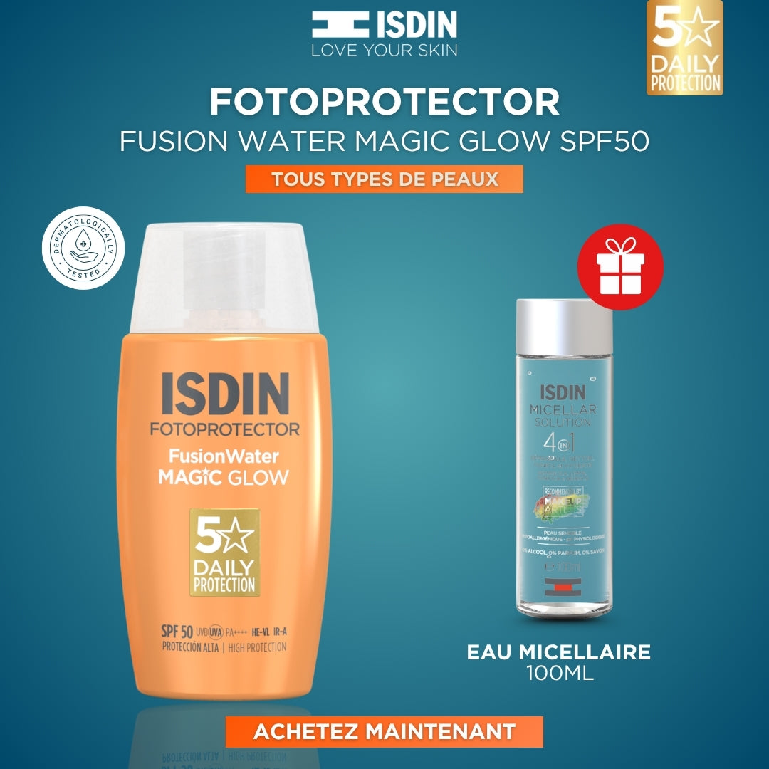 MAGIC GLOW - Fotoprotector Fusion Water Magic Glow + Eau Micellaire 100 ml Offert