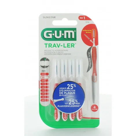 GUM Manche par 4 unités avec Brossette Ultra-Fine (0,8mm)/1314