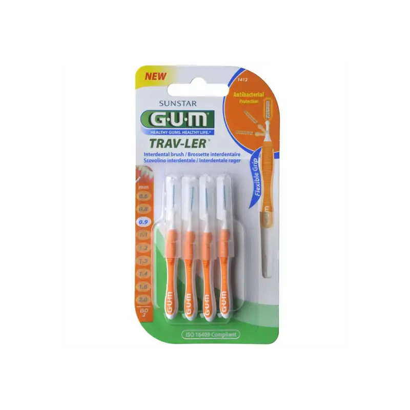 GUM Manche par 4 unités avec Brossette Ultra-Fine (0,9mm)/1412