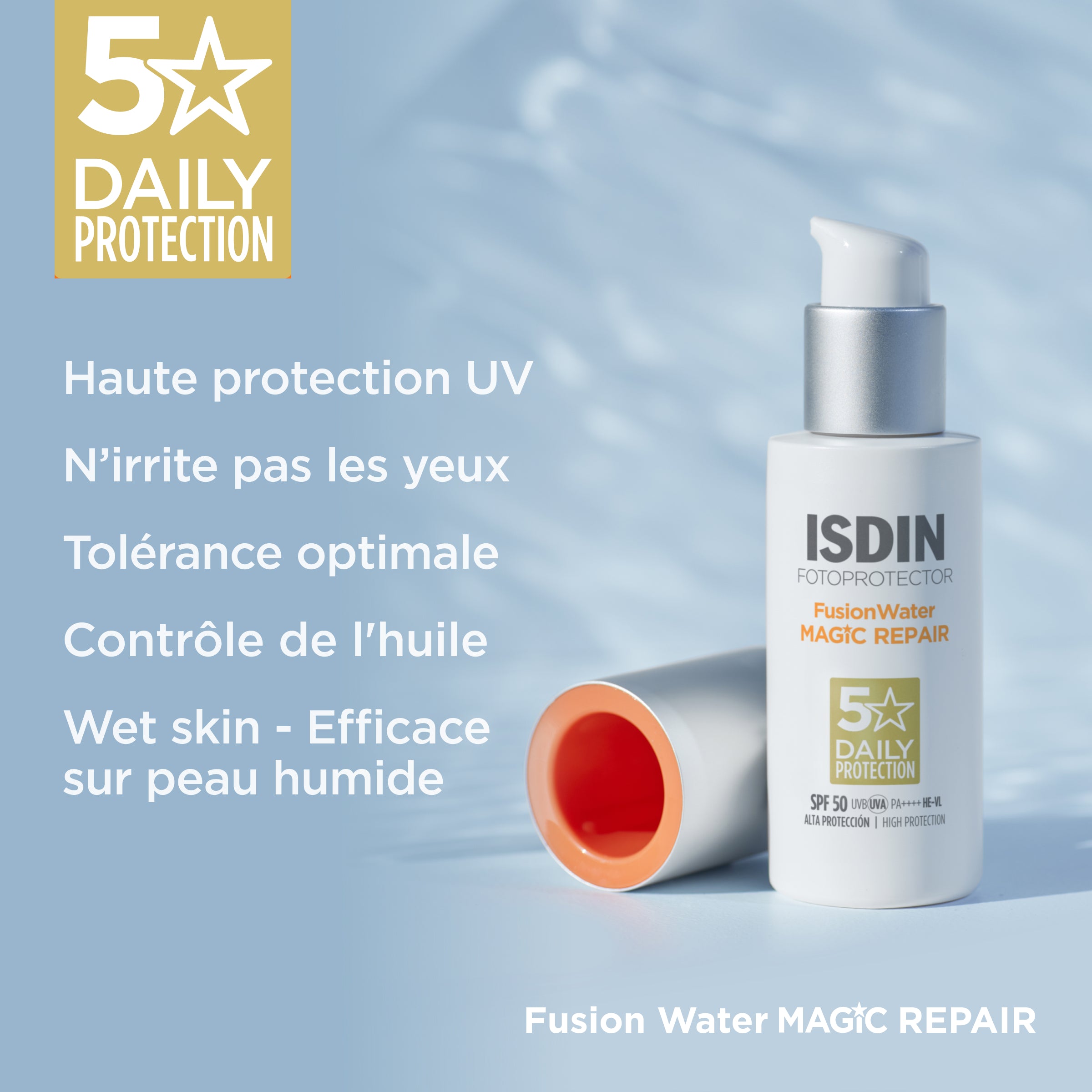 MAGIC REPAIR INVISIBLE - Fotoprotector Fusion Water Magic Invisible SPF50 + Eau Micellaire 100 ml Offert