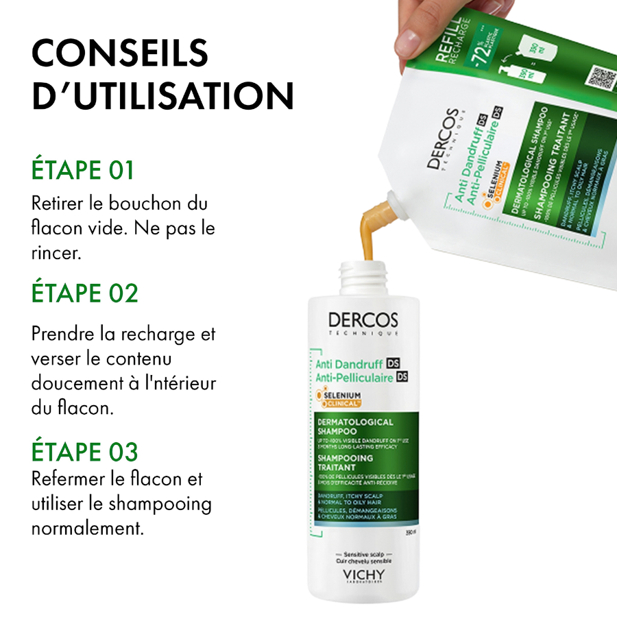 VICHY DERCOS SHAMPOING DS RECHARGE 390ML CHEVEUX GRAS