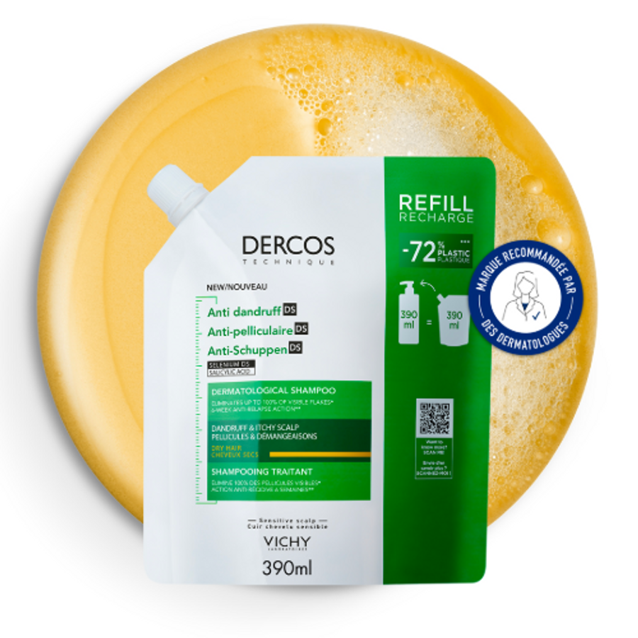 VICHY DERCOS SHP DS RECHARGE 390ML CHEVEUX SECS