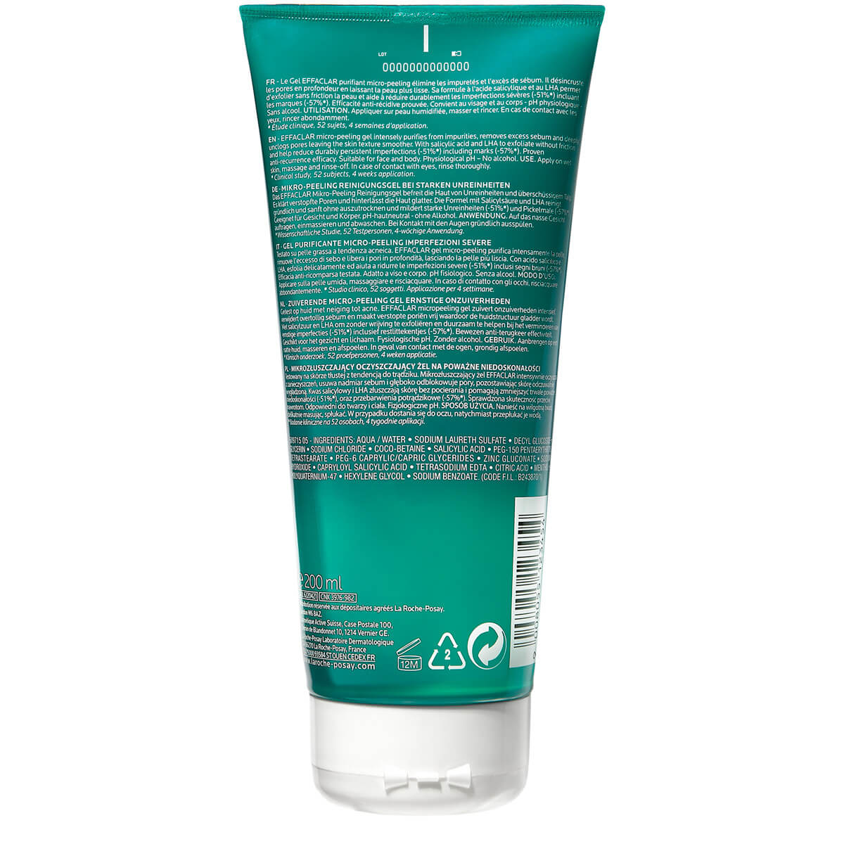 La Roche-Posay Effaclar Gel Purifiant Micro-Peeling | Peau Grasse Acnéique | 200ml