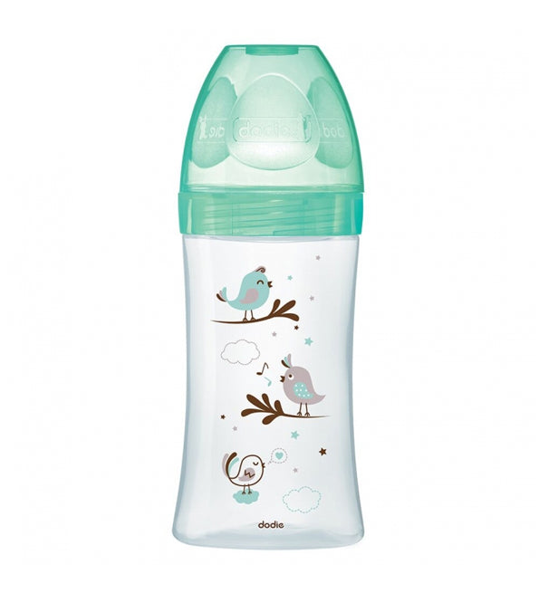 DODIE BIBERON INITIATION+ VERRE 270ML VERT OISEAUX 0-6 M TÊTE RONDE 3 VIT D2