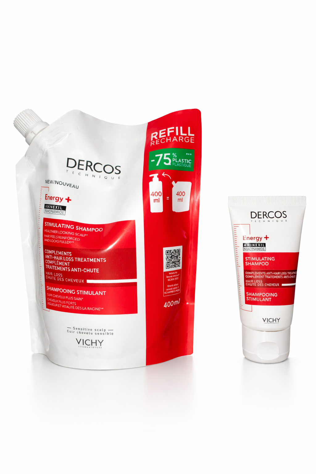 VICHY DERCOS TECHNIQUE ENERGY+ RECHARGE SHAMPOOING STIMULANT ANTI CHUTE 400ML+ 50 ML OFFERTE