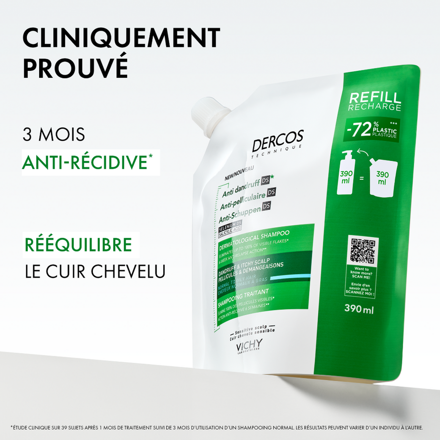 VICHY DERCOS SHAMPOIING DS RECHARGE 390ML CHEVEUX GRAS