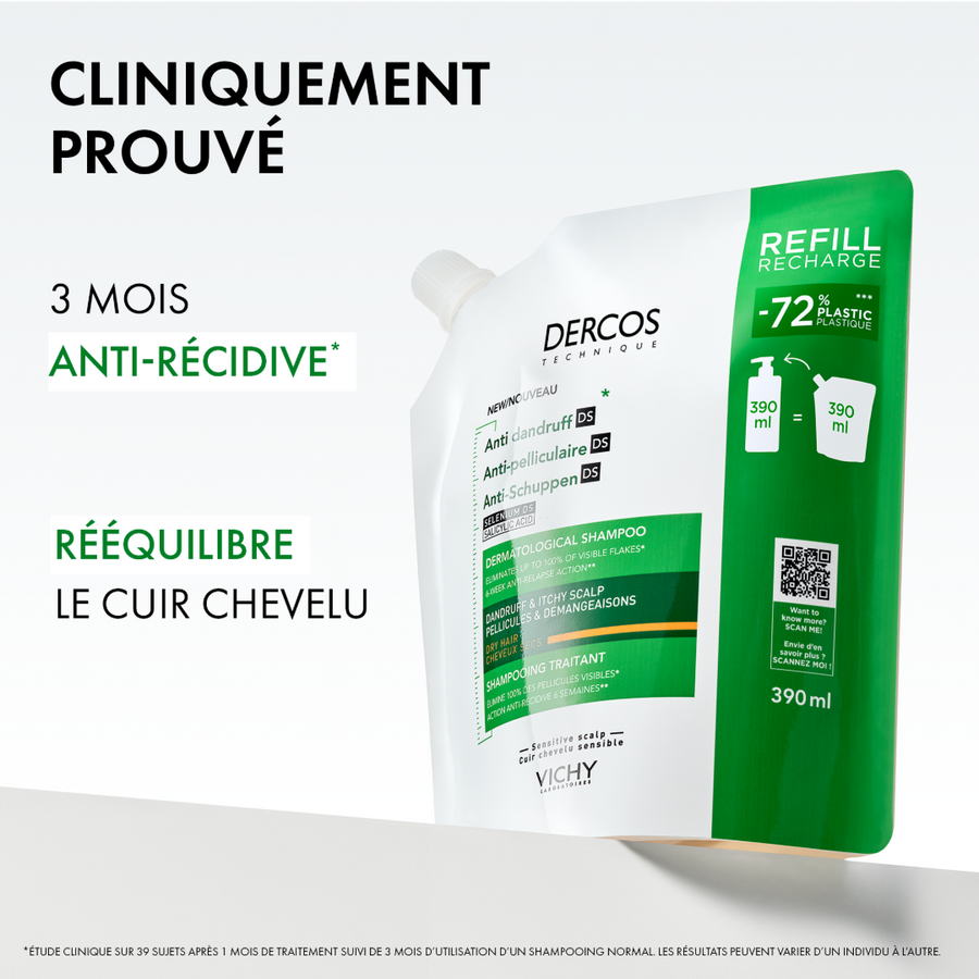VICHY DERCOS SHP DS RECHARGE 390ML CHEVEUX SECS