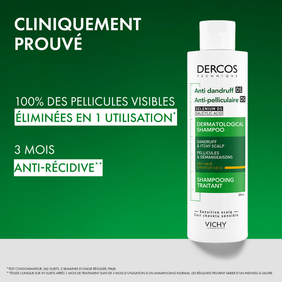 Vichy Dercos Shampoing Traitant Anti-Pelliculaire Cheveux Secs | 200ml