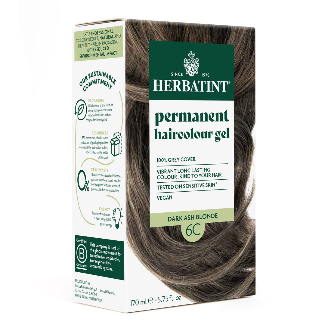 HERBATINT 6C CHATAIN FONCE CENDRE SOIN COLORANT PERMANENT 170ML