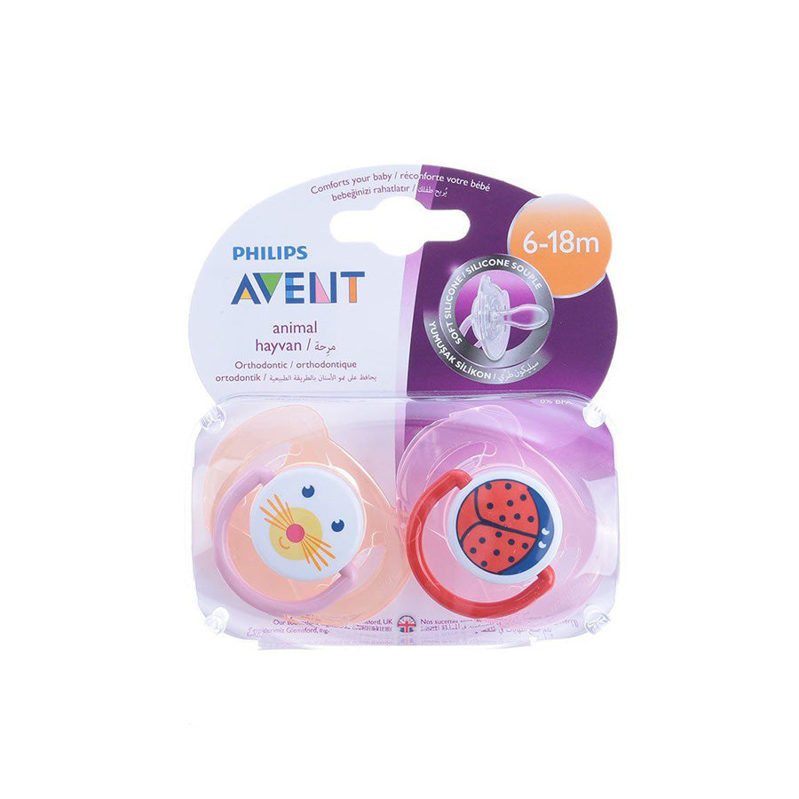 Avent Lot de 2 sucettes fille animal 6-18 m