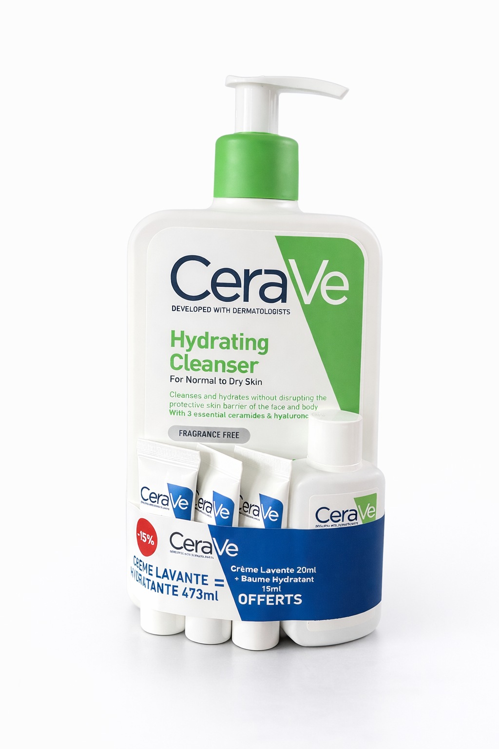CeraVe Crème Lavante Hydratante Peau Normale à Sèche | 473ml + Créme lavante 20 ml+ Baume Hydratant 15 ml
