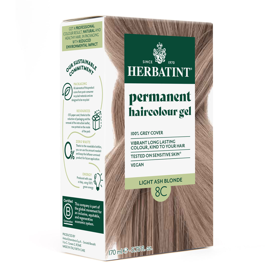 HERBATINT 8C BLOND CLAIR CENDRE SOIN COLORANT PERMANENT 170ML