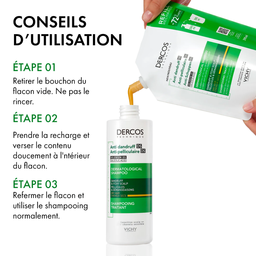 VICHY DERCOS SHP DS RECHARGE 390ML CHEVEUX SECS