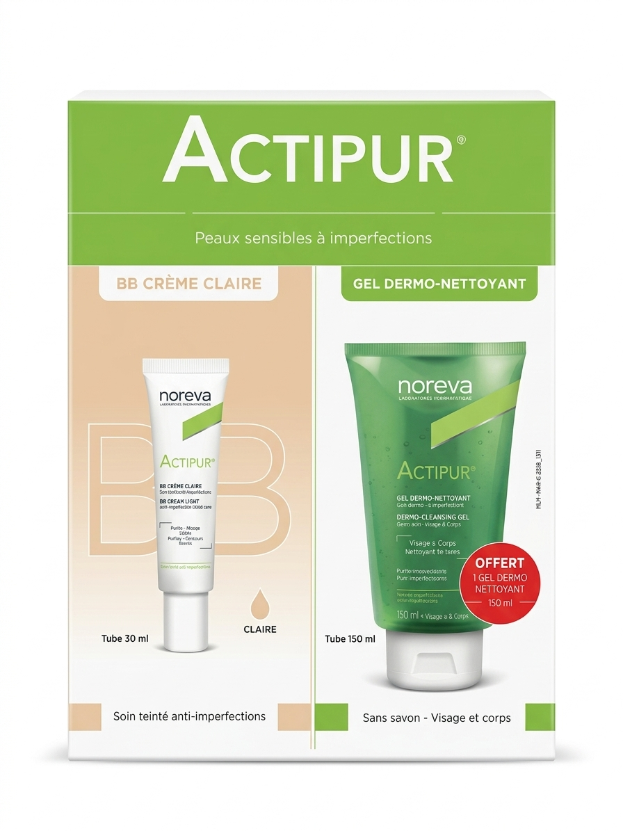 NOREVA ACTIPUR BB CREME TEINT CLAIRE 30ML+GEL DERMO NETTOYANT 150ML OFFERT