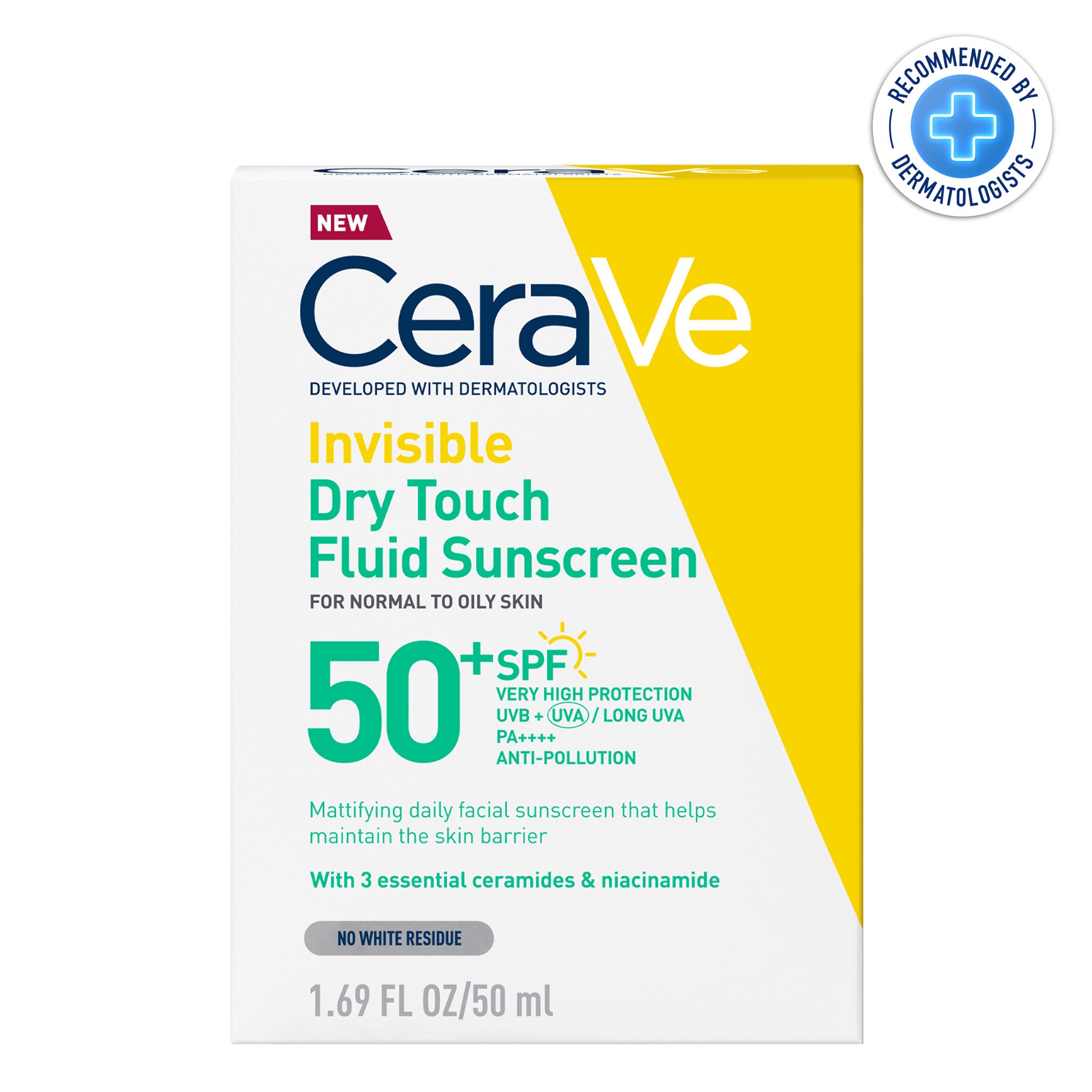 CERAVE Fluide Invisible Toucher Sec SPF50+ | Peau Normale à grasses | Tendance acnéique | 50ml
