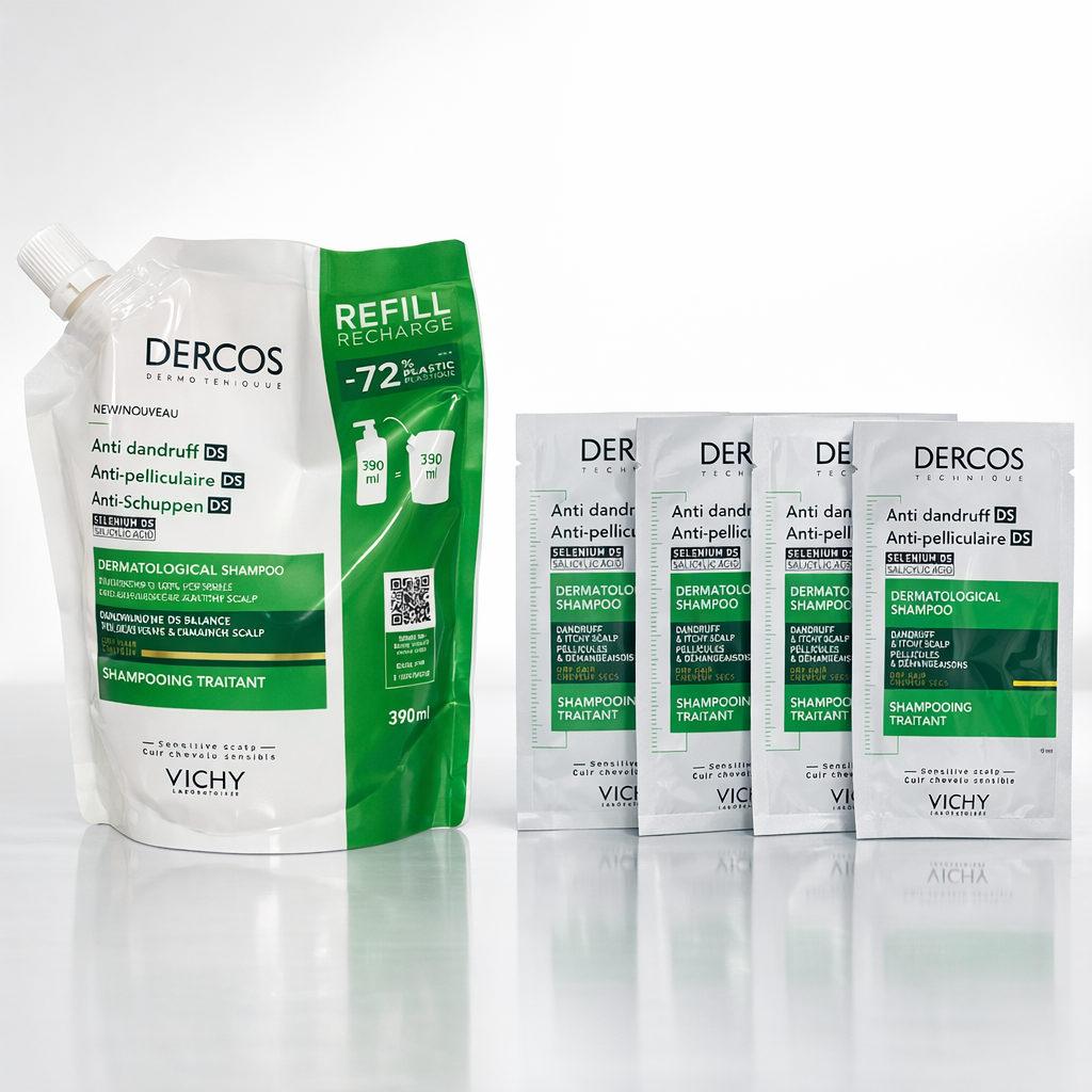 VICHY DERCOS SHP DS RECHARGE 390ML CHEVEUX SECS + 4 MINIATURES OFFERTES