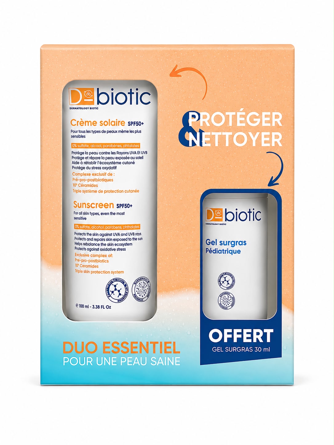 D-BIOTIC PACK CREME SOLAIRE SPF50+50ML+GEL SURGRAS 30ML