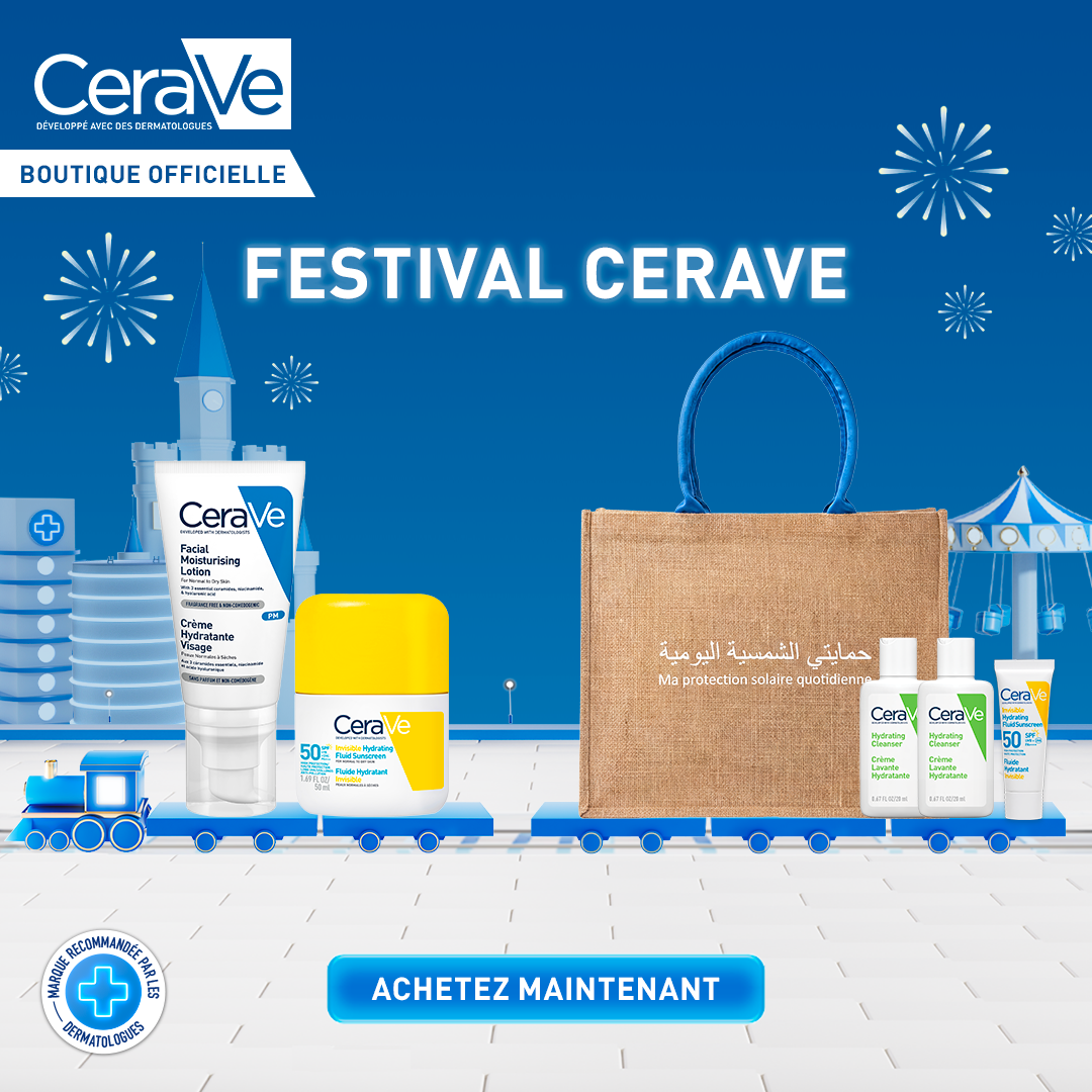 Offre Exclusive Cerave Festival : Crème Hydratante Visage 52 ml+Fluide Hydratant Invisible SPF50 | Peau Normale à Sèche | 50ml