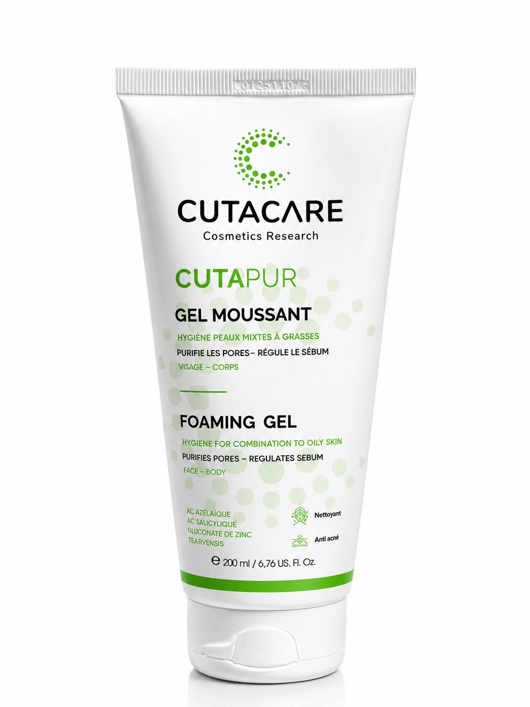 CUTACARE CUTAPUR GEL MOUSSANT PEAUX MIXTES A GRASSES 200ML