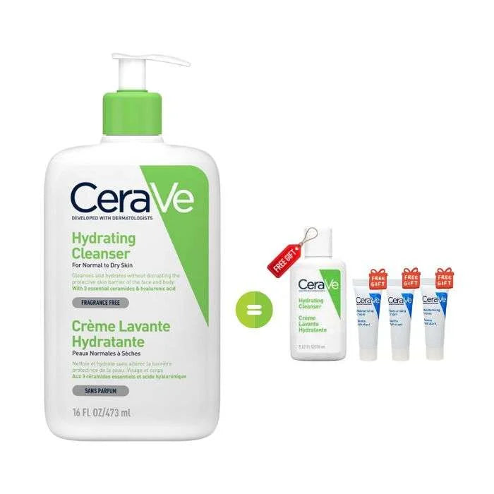CeraVe Crème Lavante Hydratante Peau Normale à Sèche | 473ml + Créme lavante 20 ml+ Baume Hydratant 15 ml