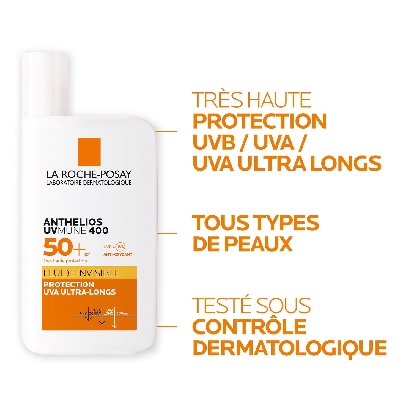La Roche-Posay ANTHELIOS UVMUNE 400 Crème Solaire Fluide Invisible | peaux sensibles | 50ml