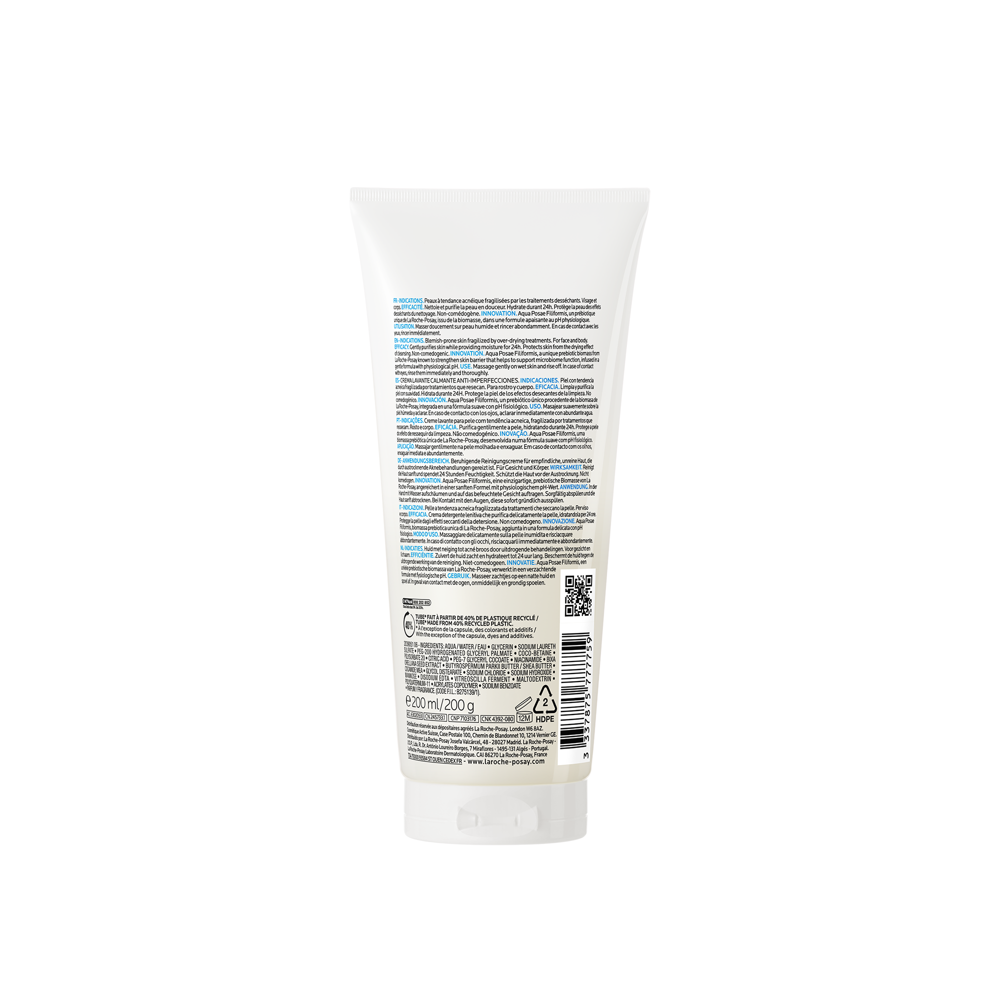 La-Roche-Posay EFFACLAR H ISO-BIOME Crème Nettoyante | Peau sèche à tendance acnéique | 200ml