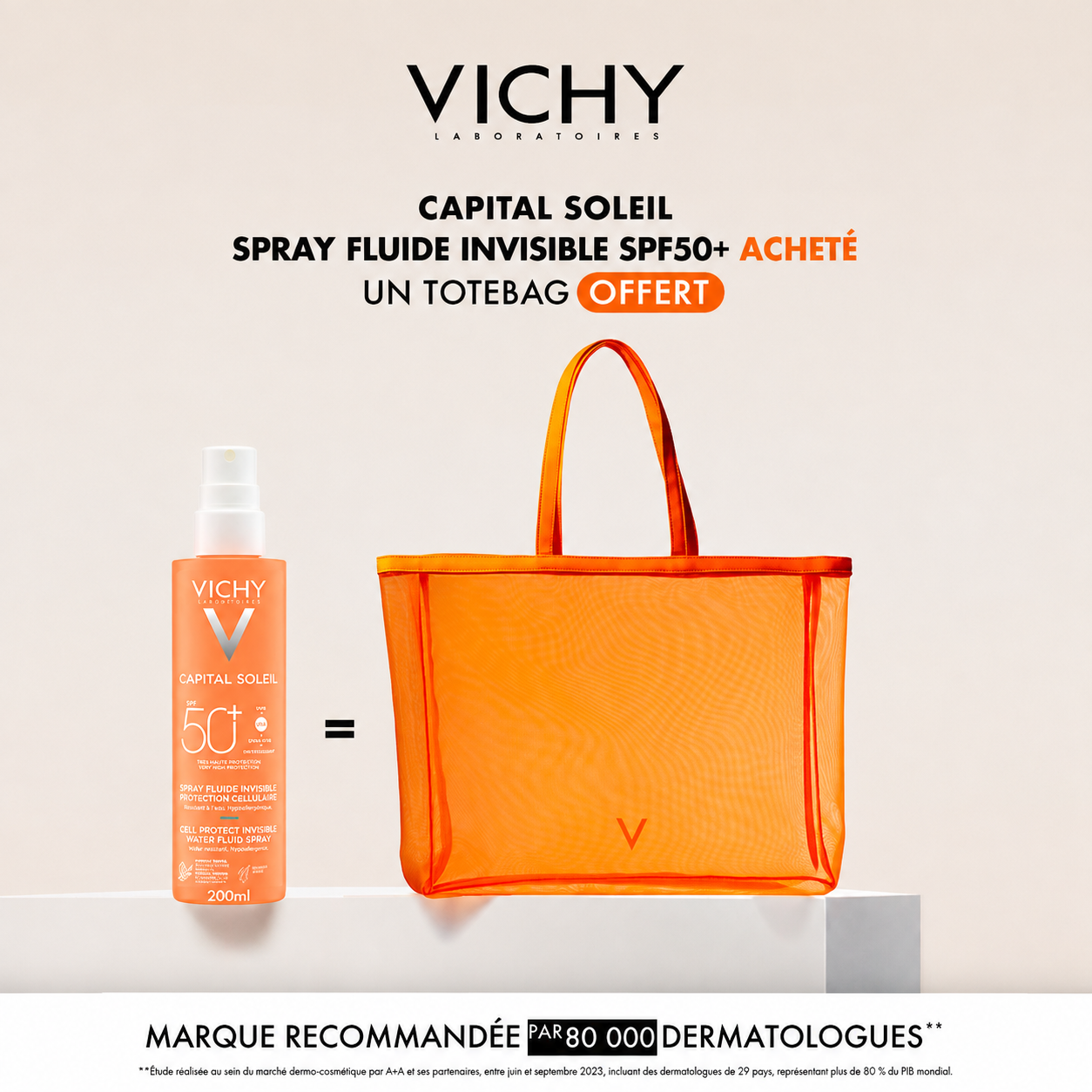 Vichy capital soleil spray invisible spf 50+ acheté = un totebag et offert