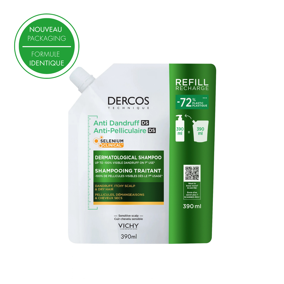 VICHY DERCOS SHAMPOING DS RECHARGE 390ML CHEVEUX SECS