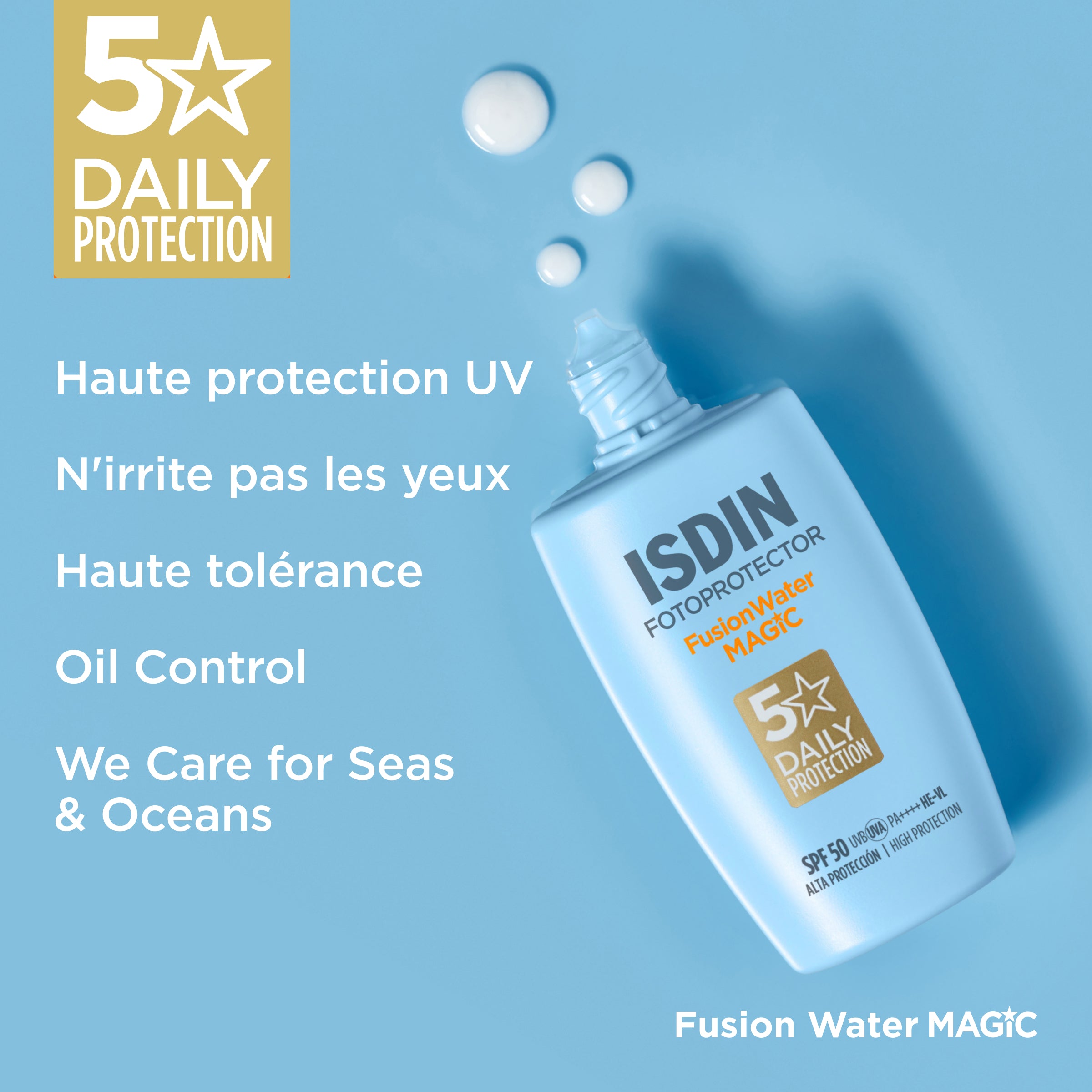 MAGIC INVISIBLE -  Fotoprotector Fusion Water Magic SPF50 + Eau Micellaire 100 ml Offert