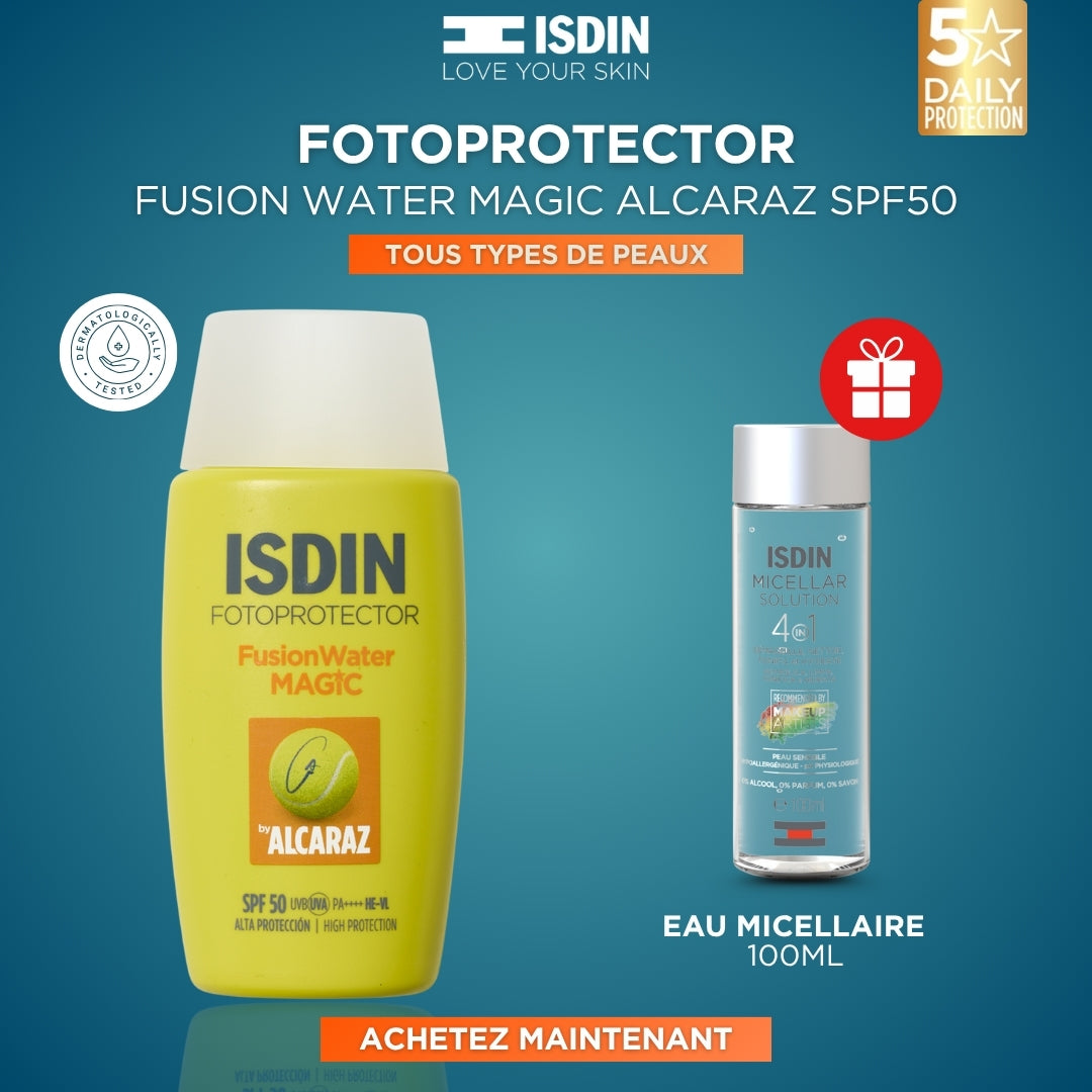 MAGIC ALCARAZ -  Fotoprotector Fusion Water Magic Alcaraz + Eau Micellaire 100 ml Offert