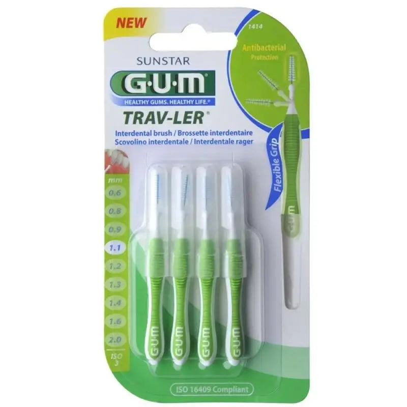 GUM Manche par 4 unités avec Brossette   Ultra-Fine (1,1mm)/1414