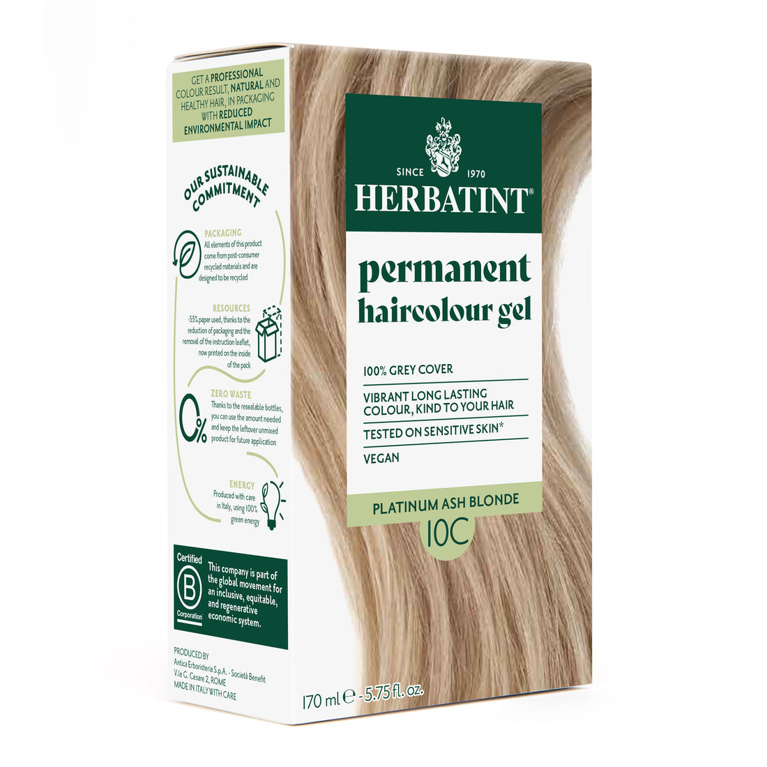 HERBATINT 10C BLOND PLATINE CENDRE SOIN COLORANT PERMANENT 170ML