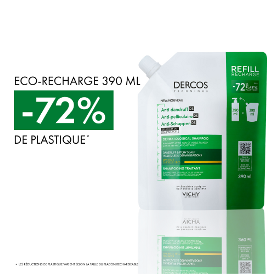 VICHY DERCOS SHP DS RECHARGE 390ML CHEVEUX SECS