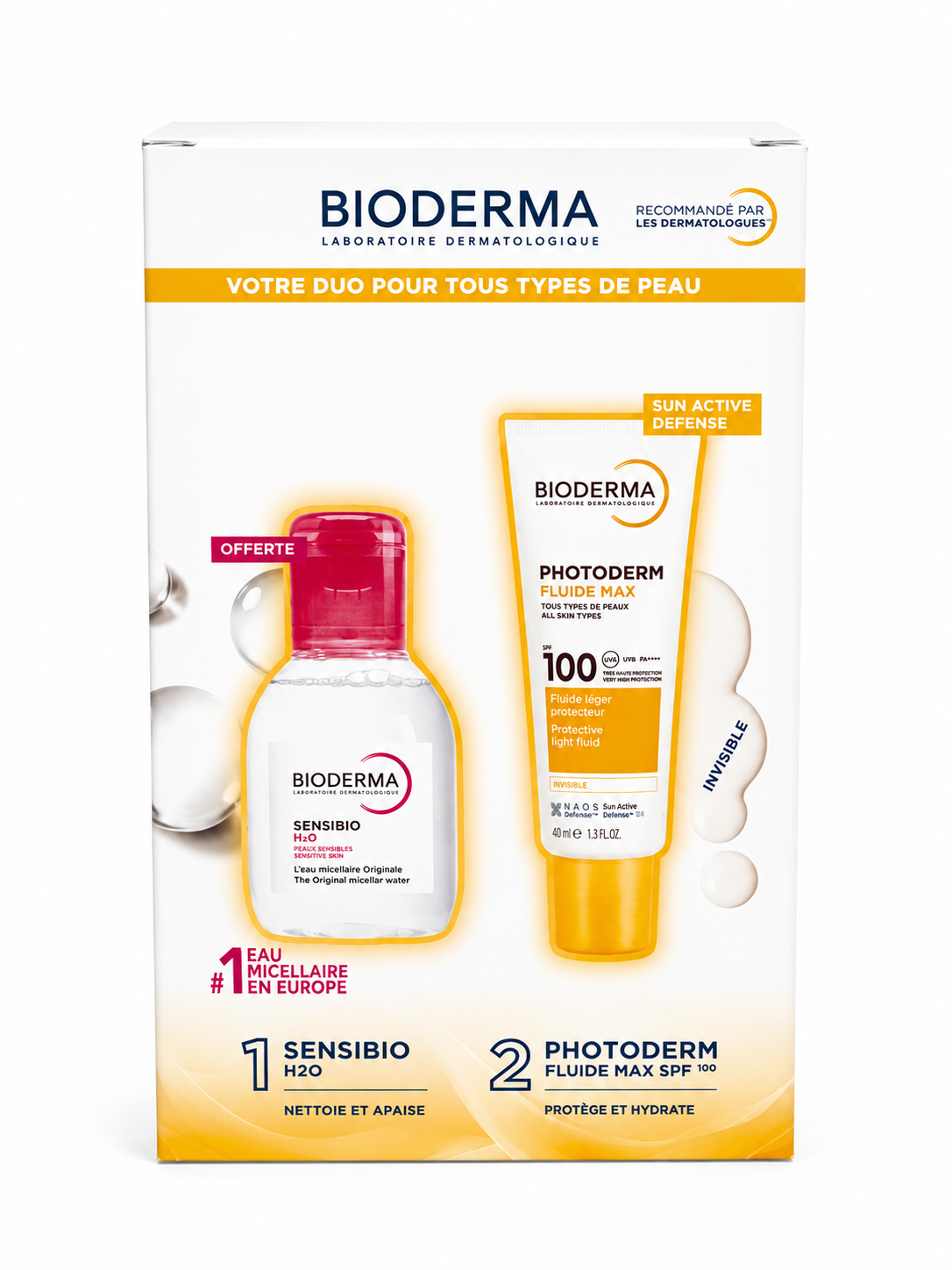 BIODERMA COFFRET PHOTODERM FLUID SPF100INVISIBLE+SENSIBIO H2O 100ML OFFERT