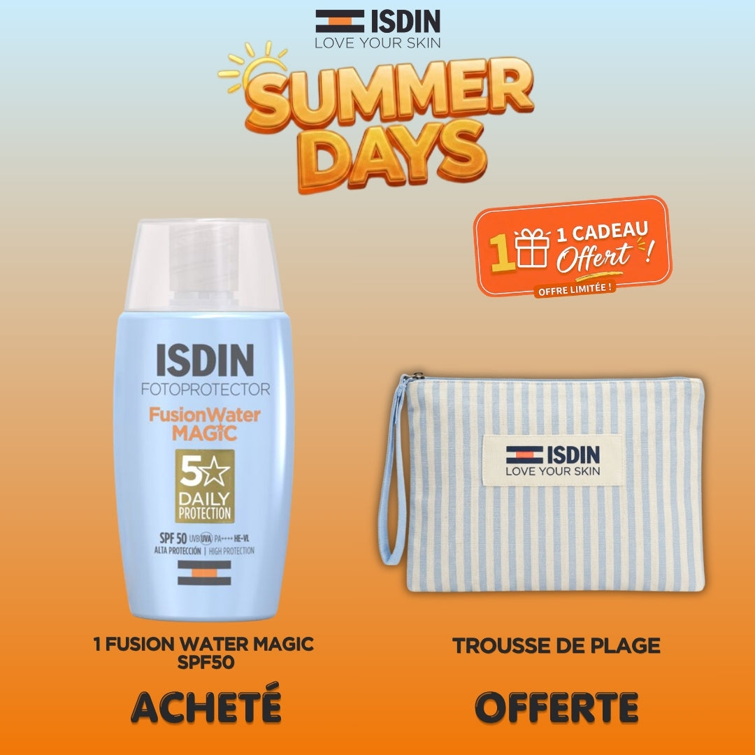MAGIC INVISIBLE -  Fotoprotector Fusion Water Magic SPF50 + Trousse isdin Offerte