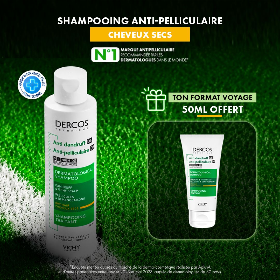 VICHY DERCOS SHAMPOIING ANTI-PELLICULAIRES DS SECHES 200ML+50ML OFFERTE