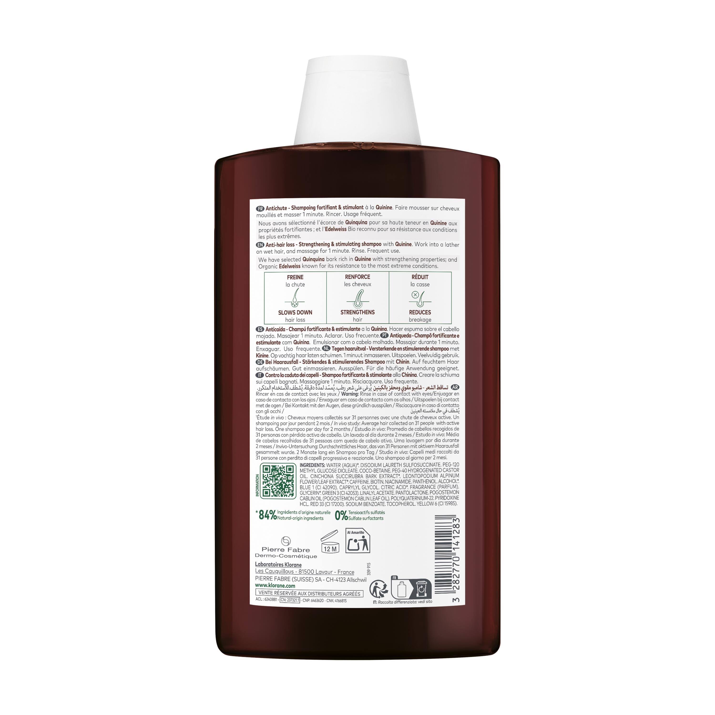 ANTICHUTE Shampoing fortifiant et stimulant à la Quinine 400 ml
