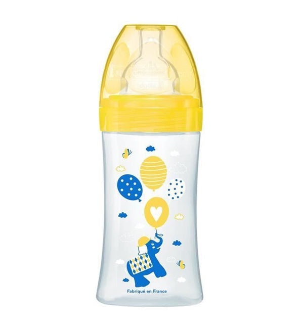 DODIE BIBERON SENSATION+ 270ML JAUNE ÉLÉPHANT 0-6 M TÉT PLATE D2