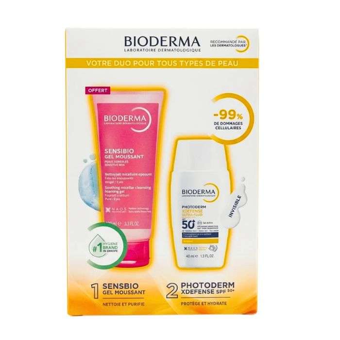 BIODERMA OFFRE PHOTODERM XDEFENSE ULTRA FLUID SPF 50+ INVISIBLE 40 ML + SENSIBIO GEL MOUSSANT 100ML OFFERT