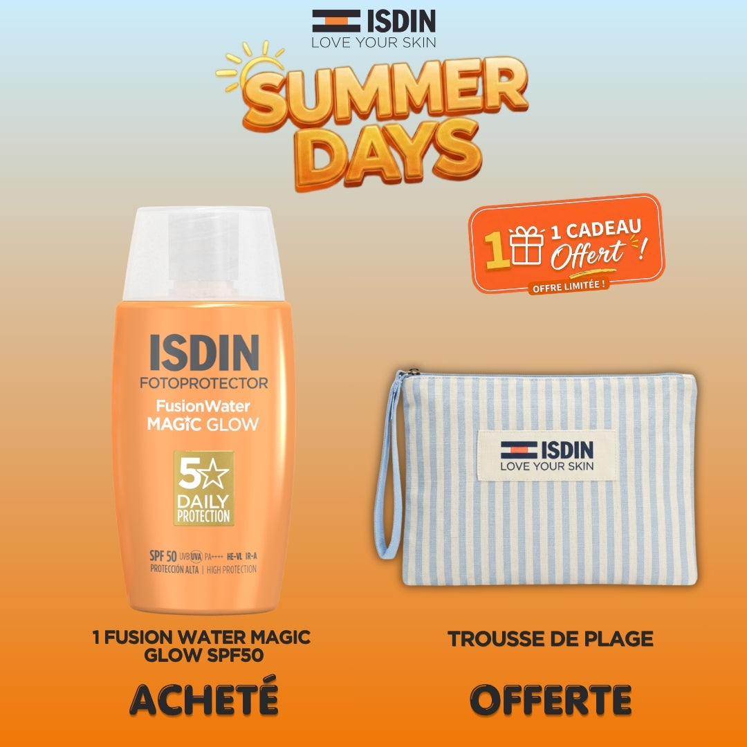 MAGIC GLOW -  Fotoprotector Fusion Water Magic Glow + Trousse isdin Offerte