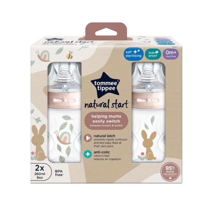 TOMMEE TIPPEE PACK 2 BIB NATIRAL START 260ML DECOR FILLE