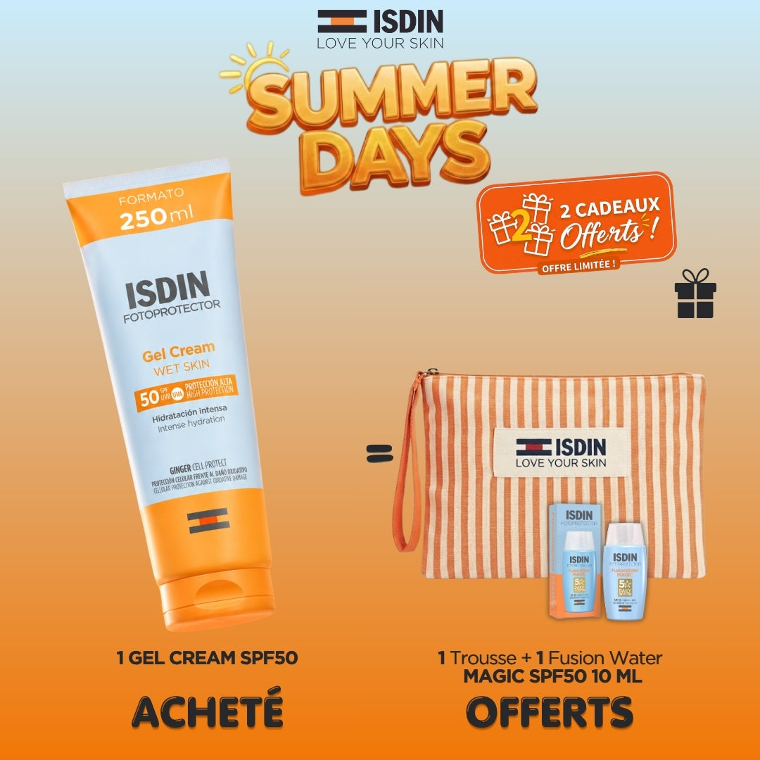 ISDIN FOTOPROTECTEUR GEL CREME 250ML+1 trousse + 1 fusion water magic spf50