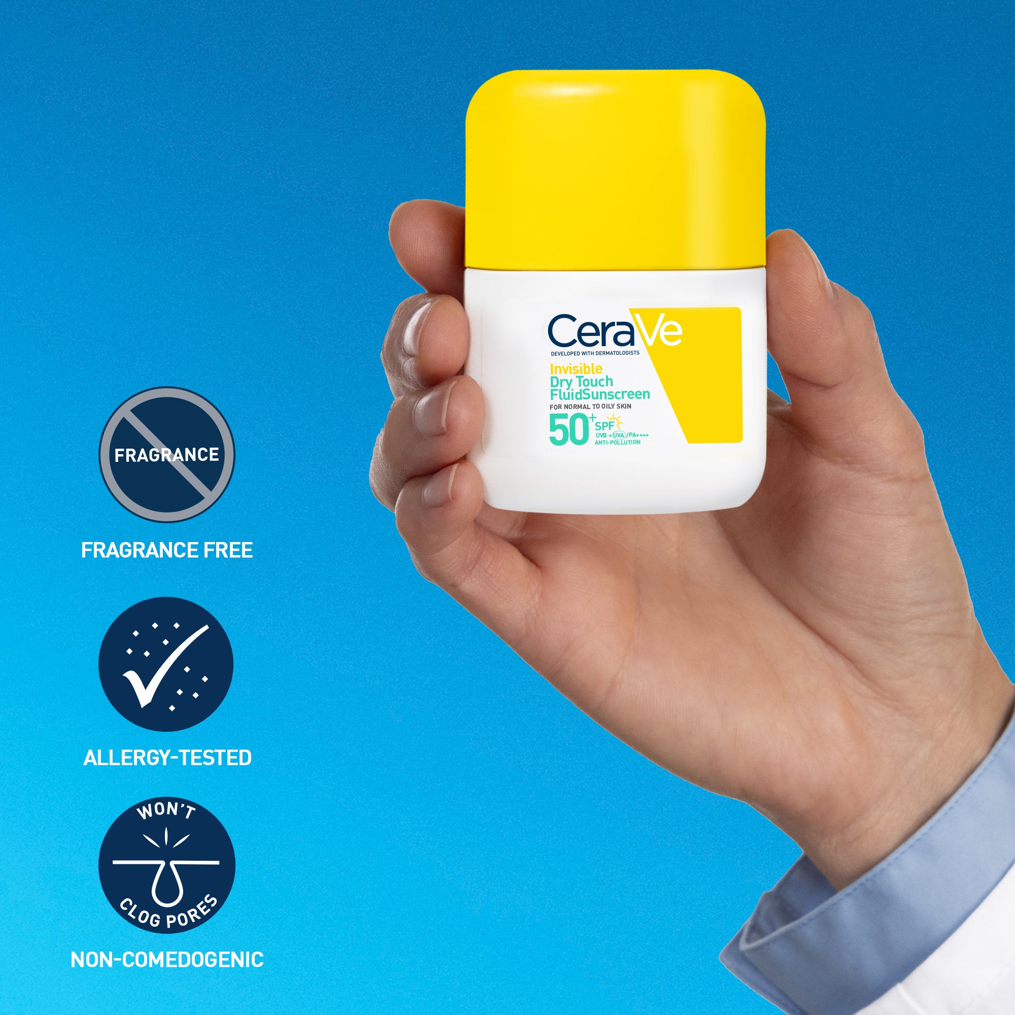 CERAVE Fluide Invisible Toucher Sec SPF50+ | Peau Normale à grasses | Tendance acnéique | 50ml