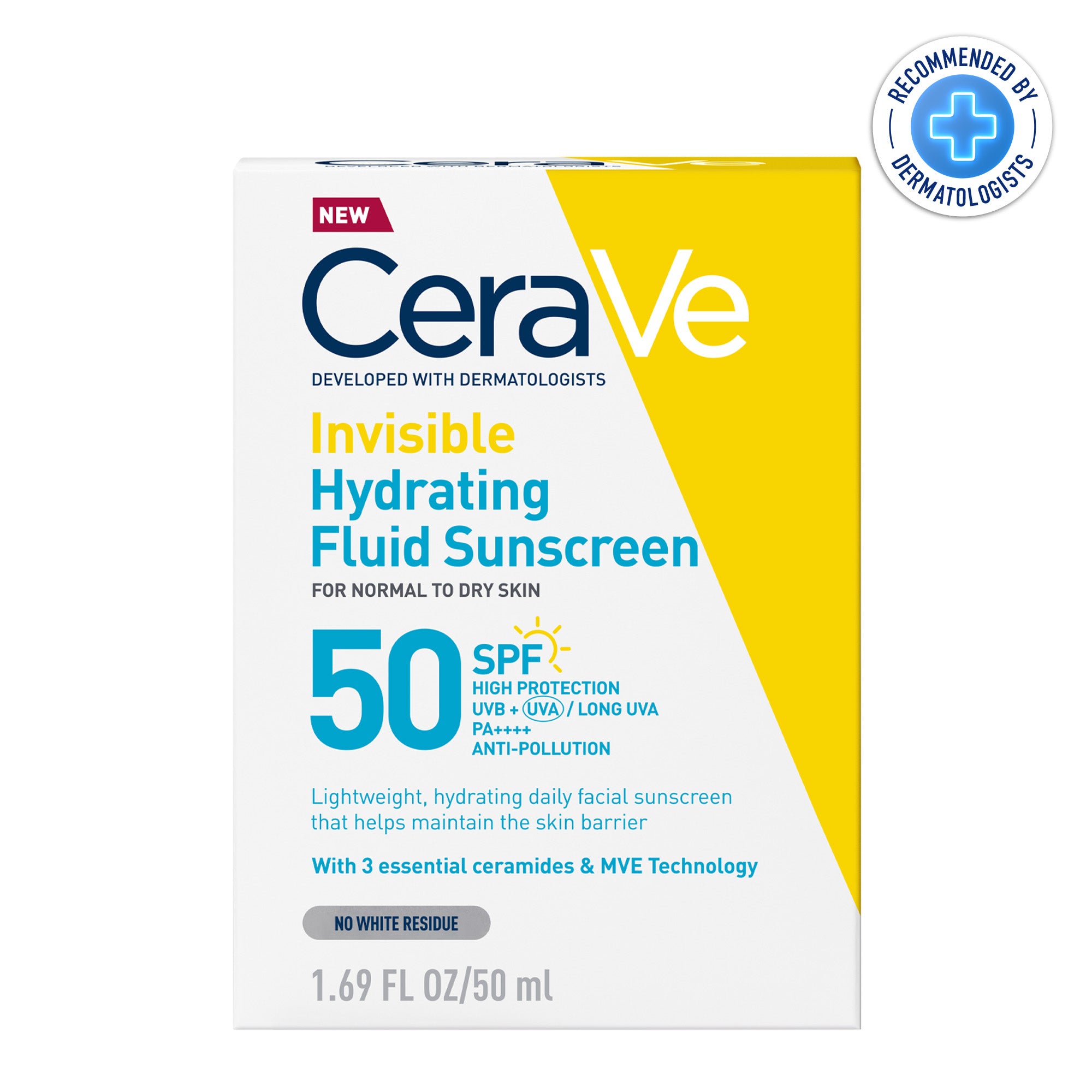 CERAVE Fluide Hydratant Invisible SPF50 | Peau Normale à Sèche | 50ml