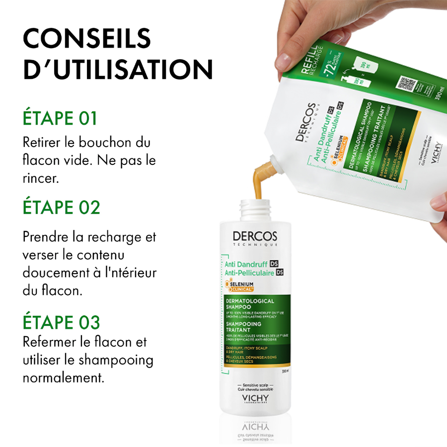 VICHY DERCOS SHAMPOING DS RECHARGE 390ML CHEVEUX SECS