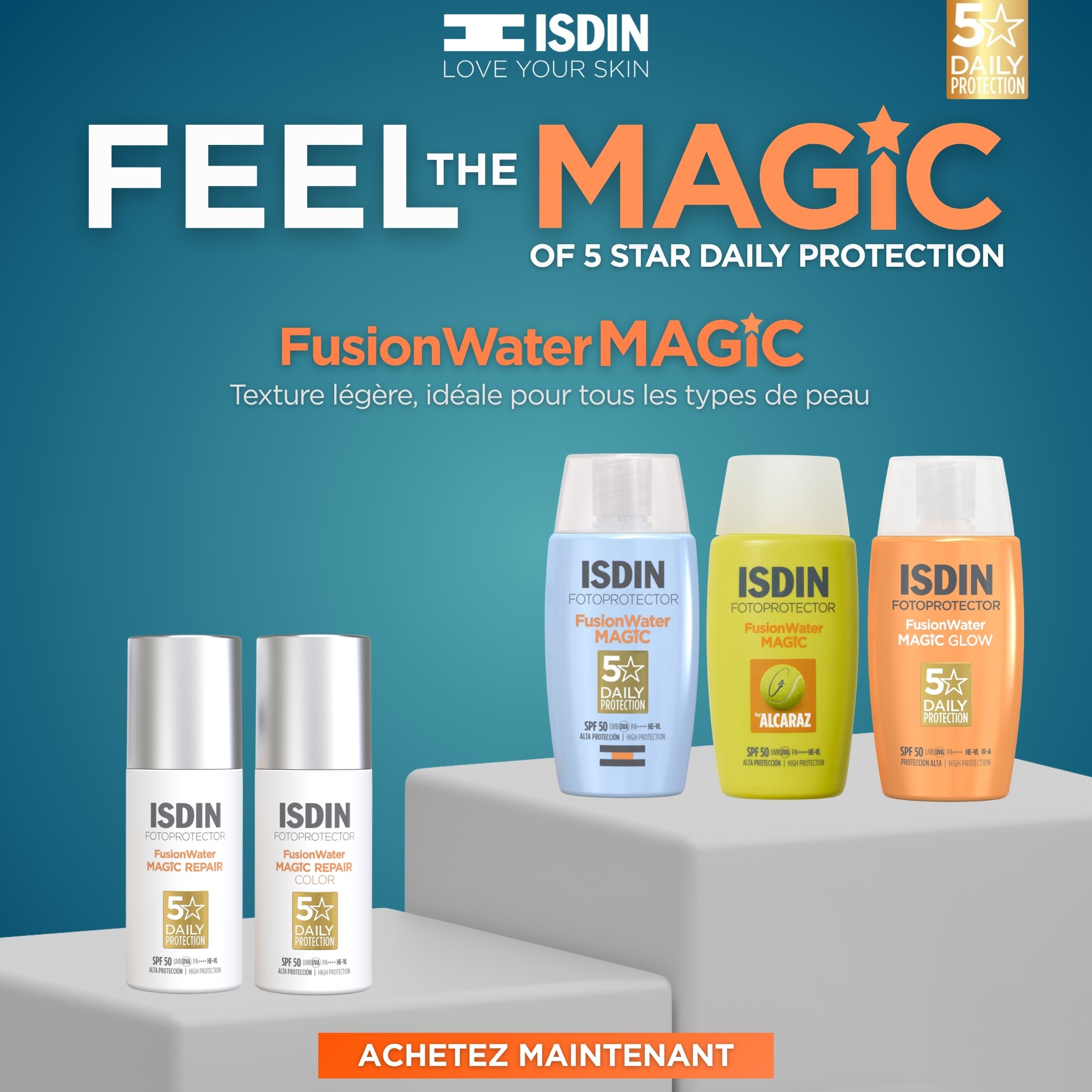 MAGIC INVISIBLE -  Fotoprotector Fusion Water Magic SPF50 + Eau Micellaire 100 ml Offert